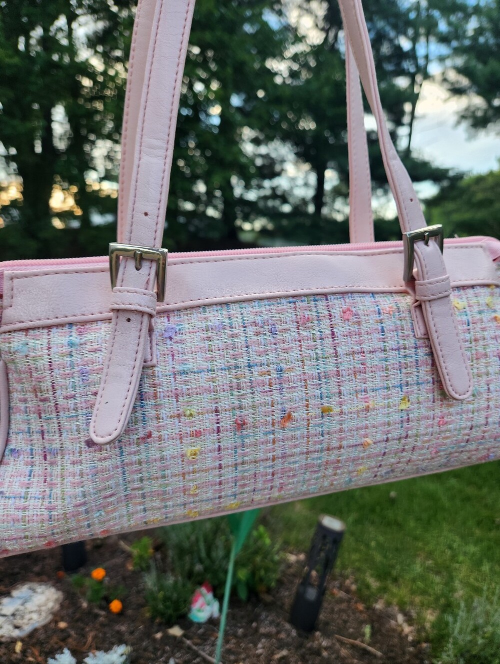 "Cher" Pink Tweed Bauget Shoulder Bag - Picture 3 of 5